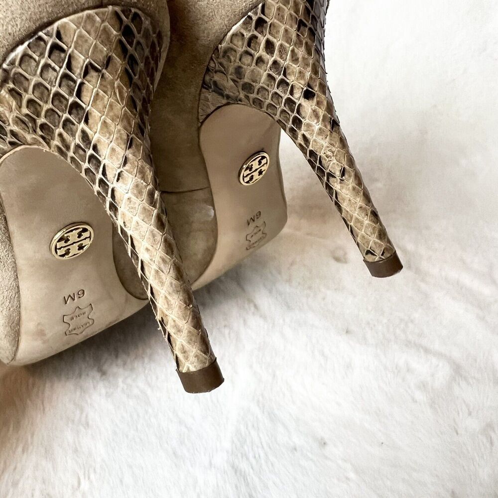 Tory Burch Tan Suede Pumps Snakeskin Stiletto Heels Women’s Sz 6M - Picture 6 of 9
